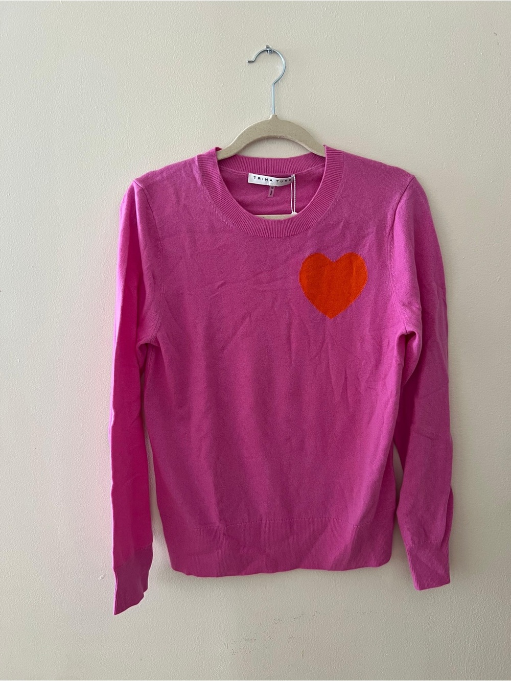 Trina Turk Pink Sweater with Orange Heart Motif